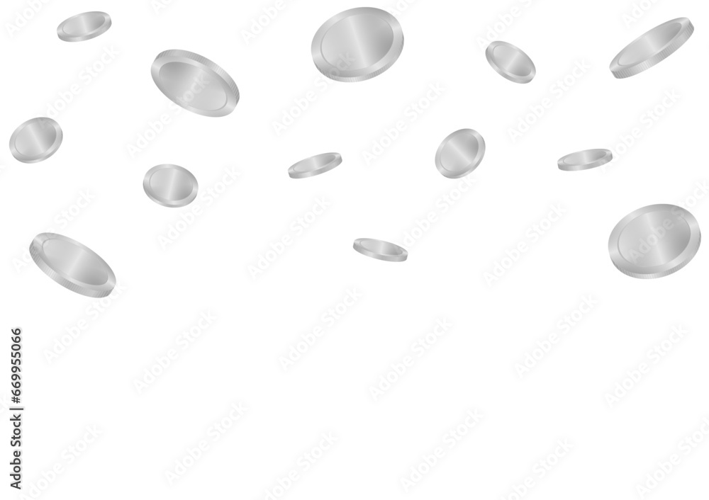 Silver Coins Falling or Flying. Silver Coin Background. Rich and Wealth Concept. Vector Illustration. 
