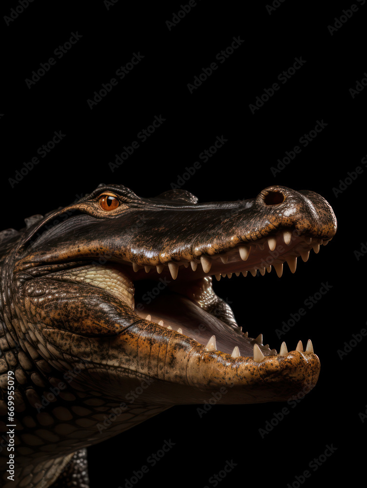 Crocodile Studio Shot Isolated on Clear Black Background, Generative AI Crocodile Studio Shot Isolated on Clear Black Background, Generative AI