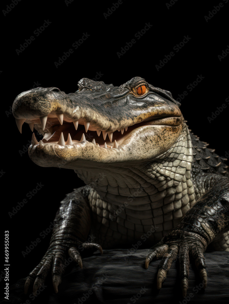 Fototapeta premium Crocodile Studio Shot Isolated on Clear Black Background, Generative AI