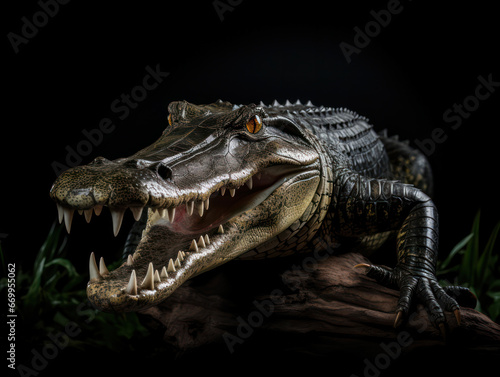 Crocodile Studio Shot Isolated on Clear Black Background  Generative AI