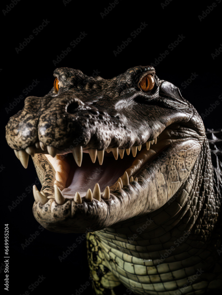 Crocodile Studio Shot Isolated on Clear Black Background, Generative AI Crocodile Studio Shot Isolated on Clear Black Background, Generative AI