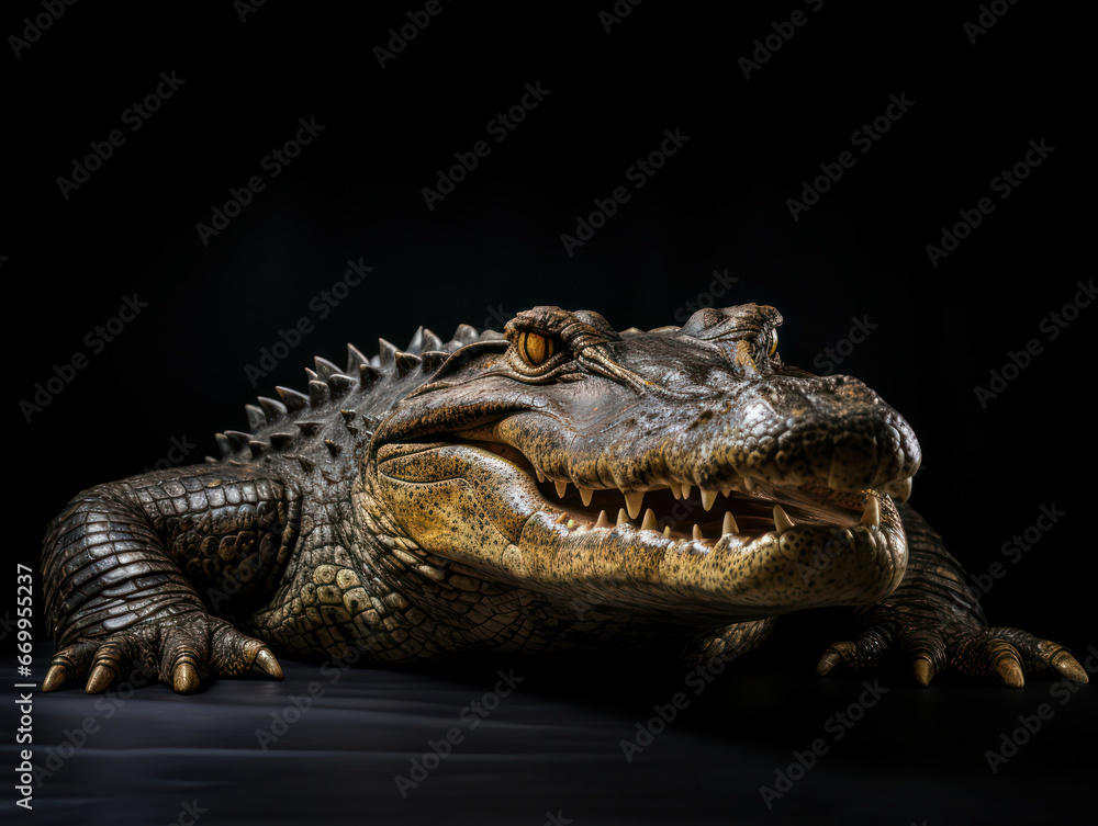 Fototapeta premium Crocodile Studio Shot Isolated on Clear Black Background, Generative AI