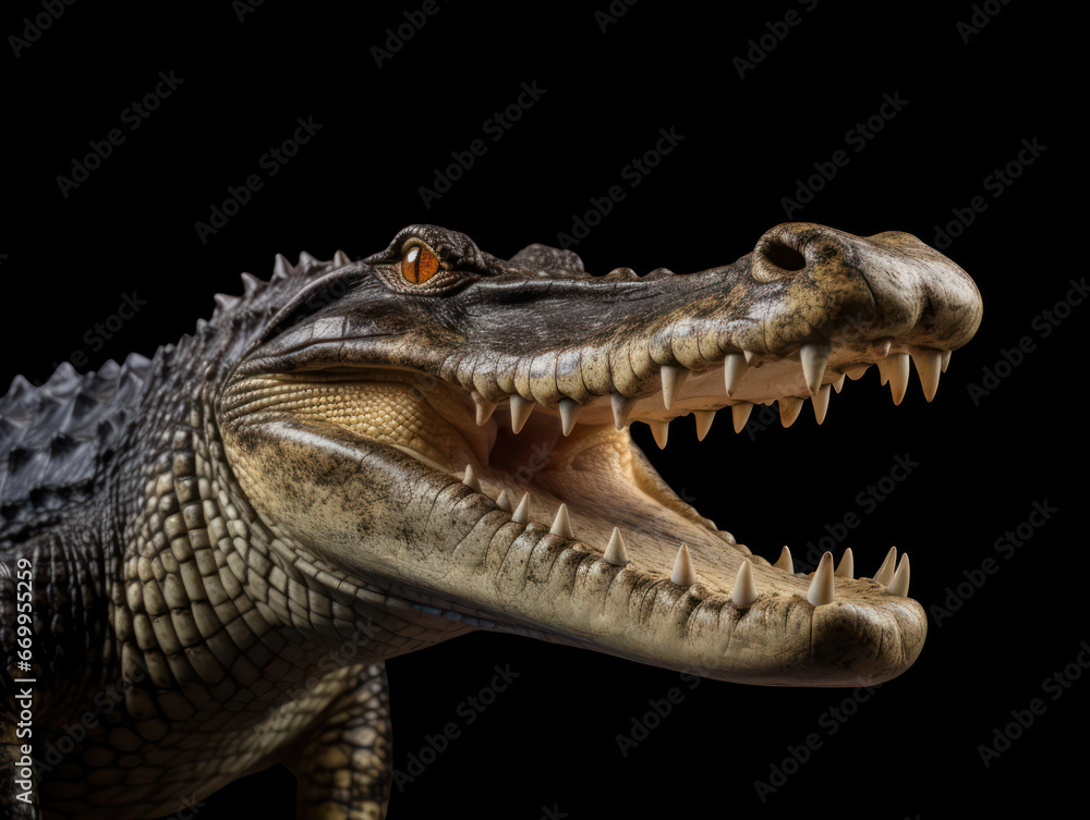 Crocodile Studio Shot Isolated on Clear Black Background, Generative AI Crocodile Studio Shot Isolated on Clear Black Background, Generative AI