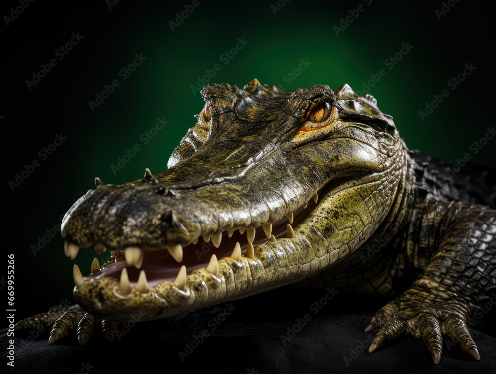 Fototapeta premium Crocodile Studio Shot Isolated on Clear Black Background, Generative AI
