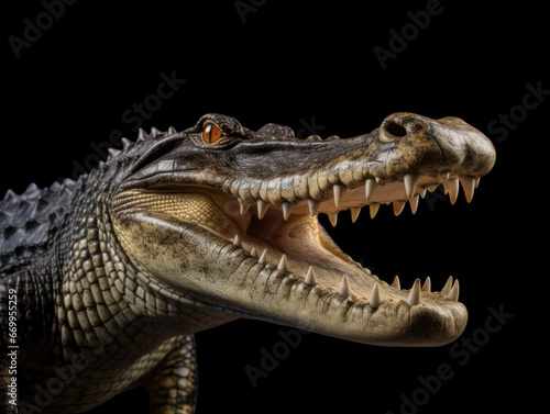 Crocodile Studio Shot Isolated on Clear Black Background, Generative AI © Vig
