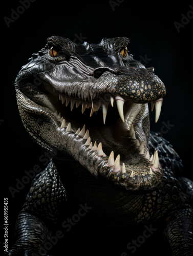 Crocodile Studio Shot Isolated on Clear Black Background, Generative AI