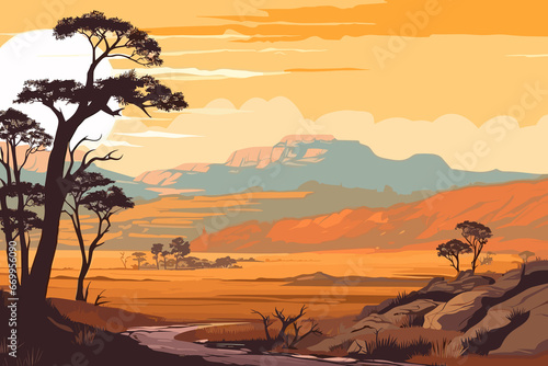 Zimbabwe flat art landscape illustration © Cubydesign