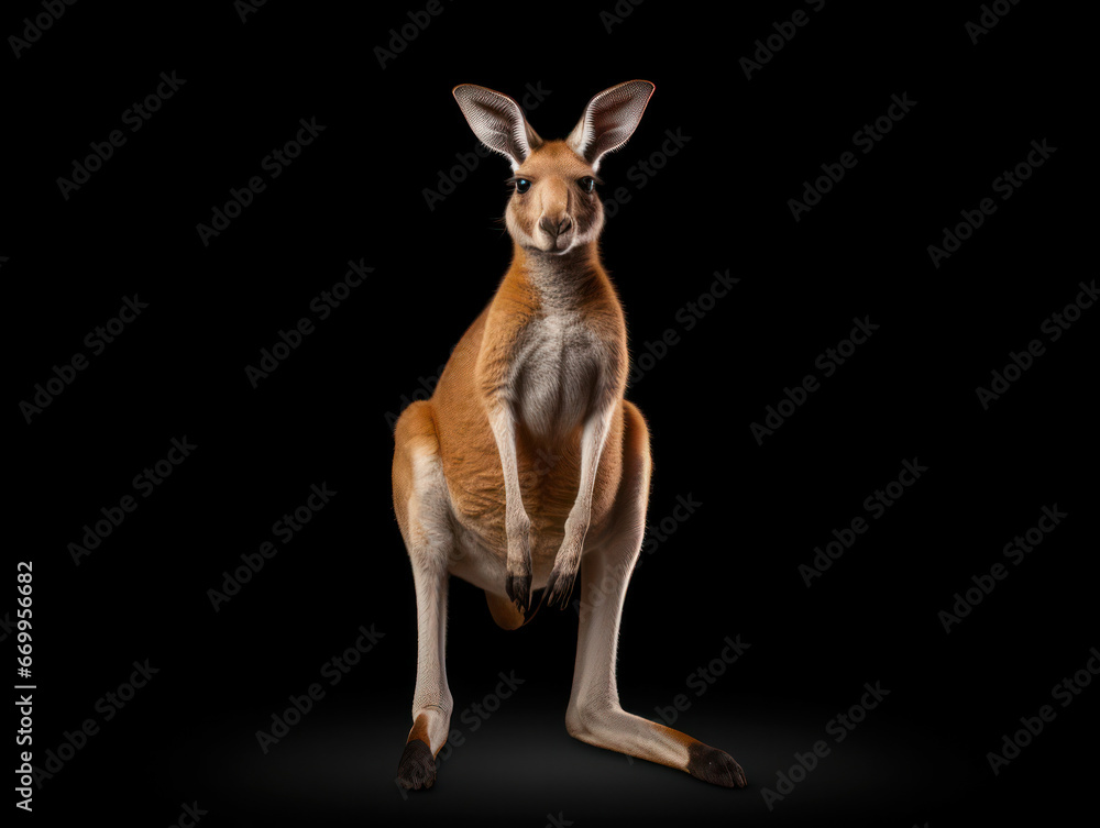 Kangaroo Studio Shot Isolated on Clear Black Background, Generative AI Kangaroo Studio Shot Isolated on Clear Black Background, Generative AI