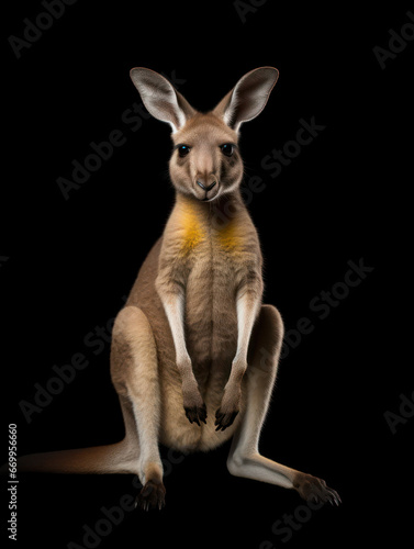 Kangaroo Studio Shot Isolated on Clear Black Background, Generative AI © Vig
