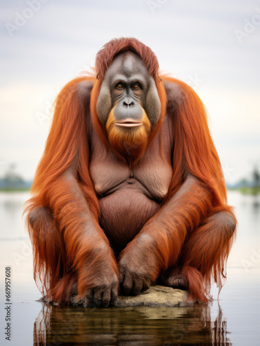 Orangutan Studio Shot Isolated on Clear White Background, Generative AI