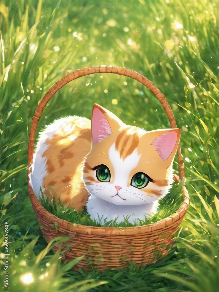 Cute kitten in the basket