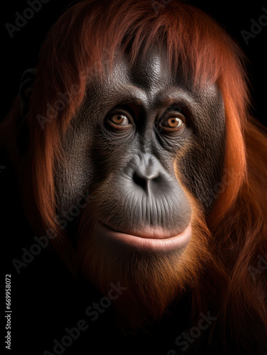 Orangutan Studio Shot Isolated on Clear Black Background, Generative AI © Vig