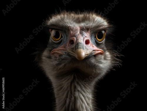 Ostrich Studio Shot Isolated on Clear Black Background, Generative AI