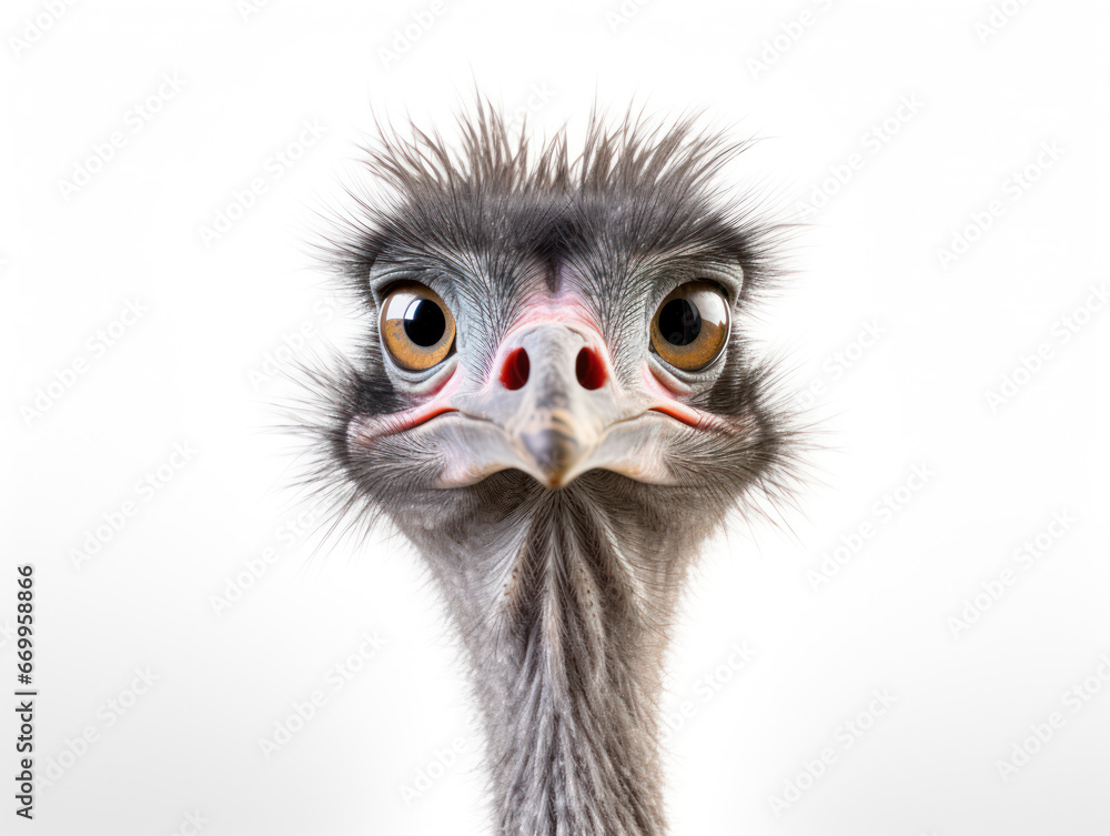 Ostrich Studio Shot Isolated on Clear White Background, Generative AI