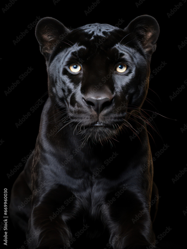 Panther Studio Shot Isolated on Clear Black Background, Generative AI