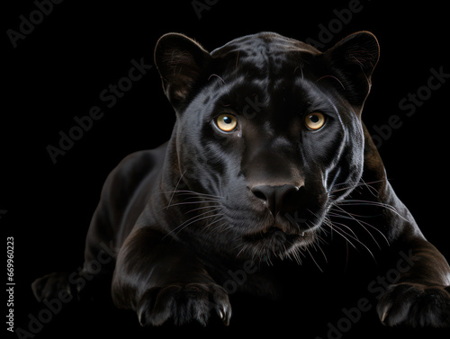 Panther Studio Shot Isolated on Clear Black Background, Generative AI © Vig