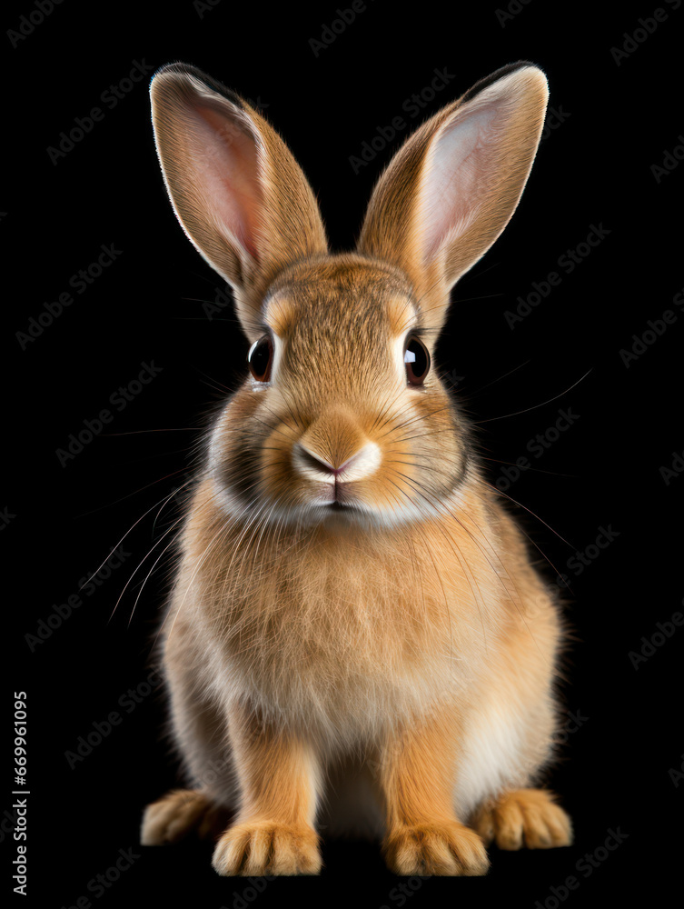 Fototapeta premium Rabbit Studio Shot Isolated on Clear Black Background, Generative AI