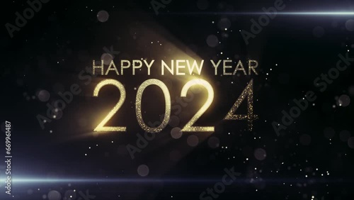 New year 2024, beautiful background, new year celebration. Animated text that says Happy New Year 2024. 3D Illustration. photo