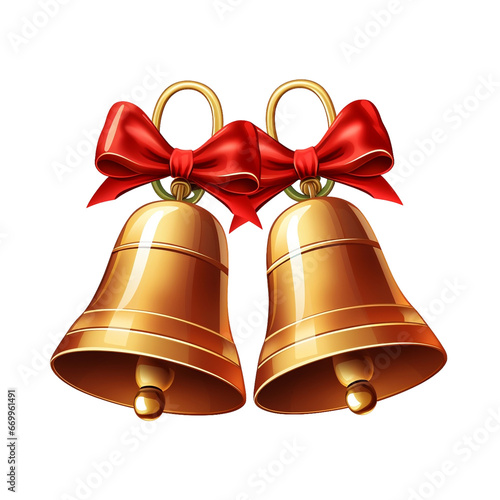 christmas bells with red ribbon, cartoon art style, no background