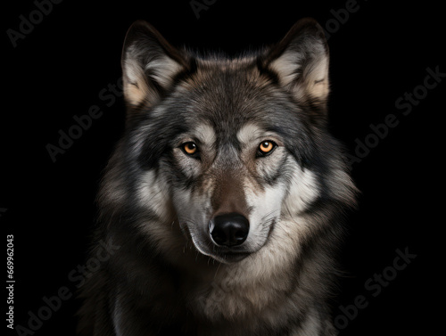 Wolf Studio Shot Isolated on Clear Black Background, Generative AI