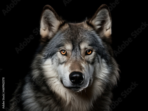 Wolf Studio Shot Isolated on Clear Black Background, Generative AI