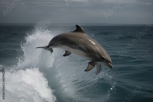 dolphin leaping ocean. Generative AI