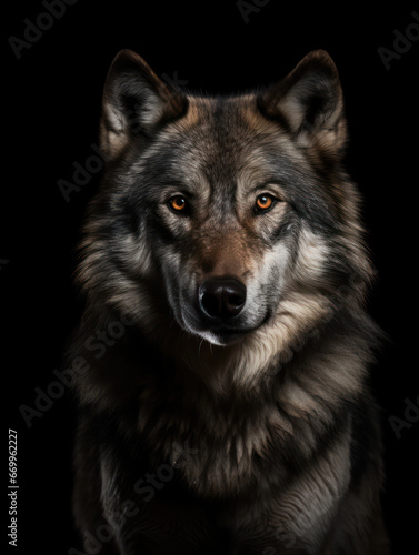 Wolf Studio Shot Isolated on Clear Black Background, Generative AI