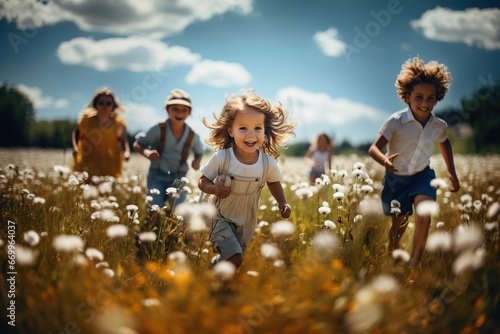 group of children playing in the field