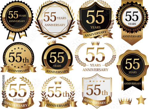 高級感のある55周年記念のエンブレムセット　ゴールド
