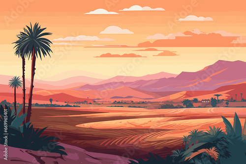 Tunisia flat art landscape illustration