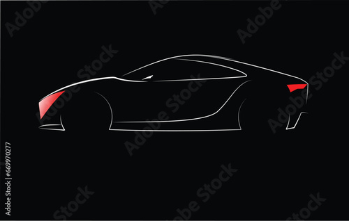 White silhouette of car sedan on black background. Vector illustration