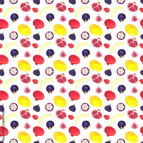 pattern, seamless pattern, print watercolor fruits, fruitarianism, healthy food