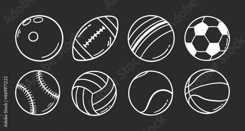 hand drawn doodle sports ball set vector illustration