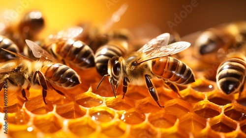 Near up see of the working bees on honeycells © Elchin Abilov