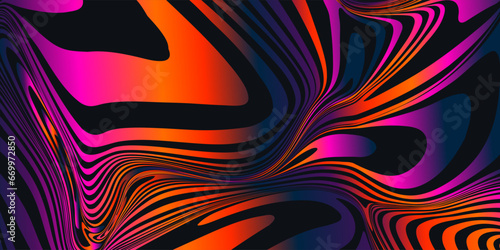 Pattern Psychedelic Bright in Orange, Pink Colors. Background Hypnotic Gradient Swirling Lines for Advertising, Web, Social Media, Poster, Banner, Cover. Modern Summer Vector Backdrop. photo