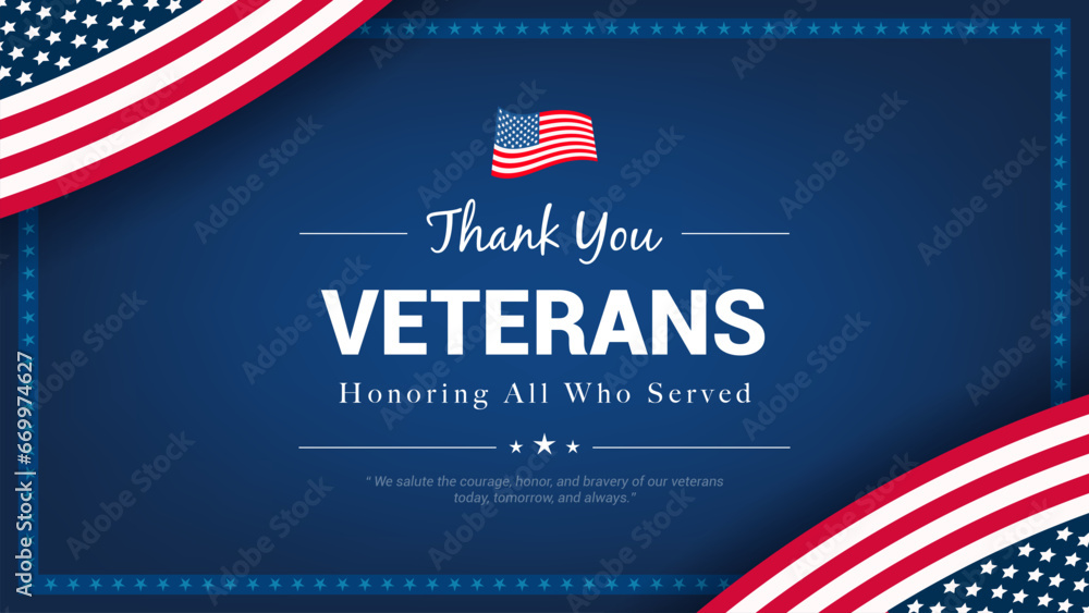 Thank You Veterans - Honoring all who served greeting card vector design. American flag frame - obrazy, fototapety, plakaty 