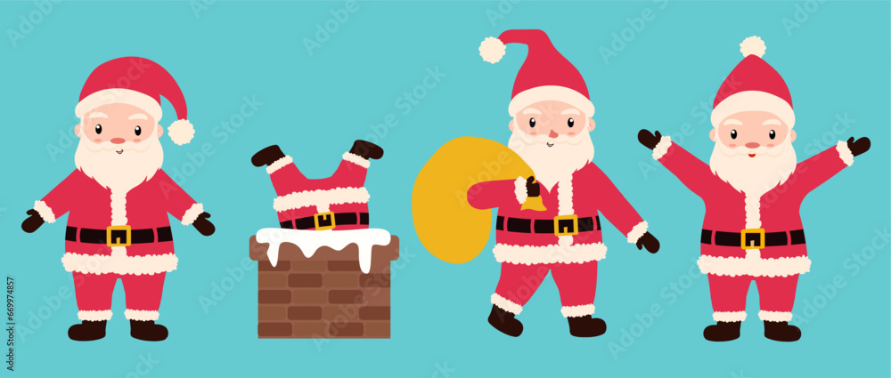 Fototapeta premium Cute Santa Claus set, cartoon Santa character, vector illustration