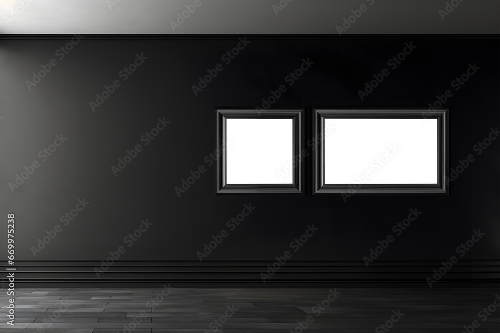 Creative mock concept. Empty dark large empty wall room with natural shadow and two blank frames . Banner template for product presentation. Mock up 3D rendering
Creative mock concept. Empty dark large empty wall room with natural shadow and two blank frames . Banner template for product presentation. Mock up 3D rendering