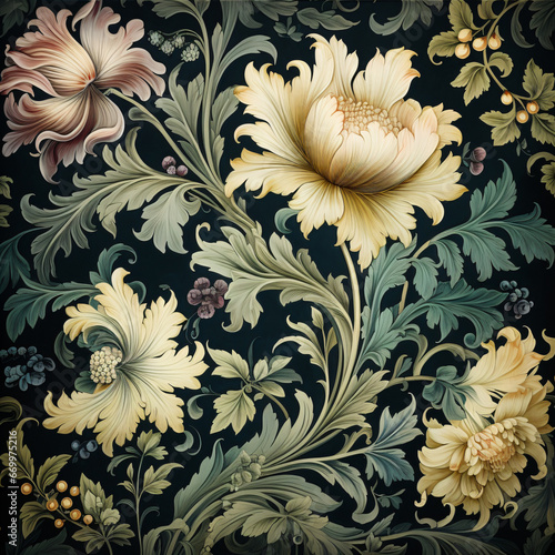 Wallpaper of floral patterns with old drawing vintage background  wall art decoration