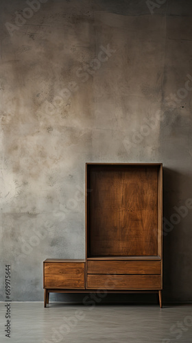 Retro Wooden Cabinet with Concrete Wall and Crack © B