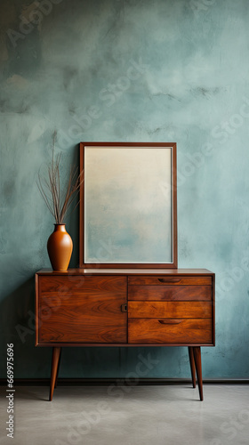 Art Deco Wooden Cabinet Against Concrete Wall © B