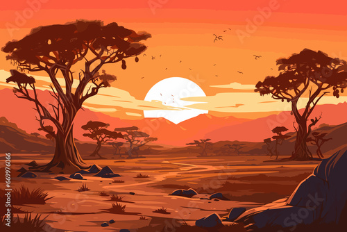 Somalia flat art landscape illustration