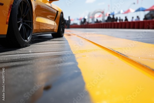 close up of a race car crossing the finish line