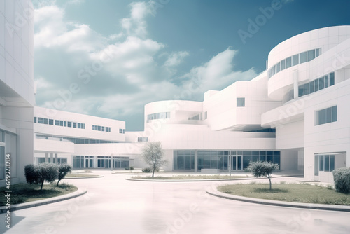Architectural photograph of a hospital where white colors, wellness and care of people predominate.