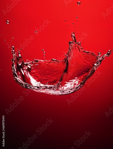 Crystal clear water drip splash on red background AI