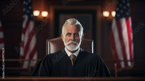 American Judge in Courtroom, Legal and Justice