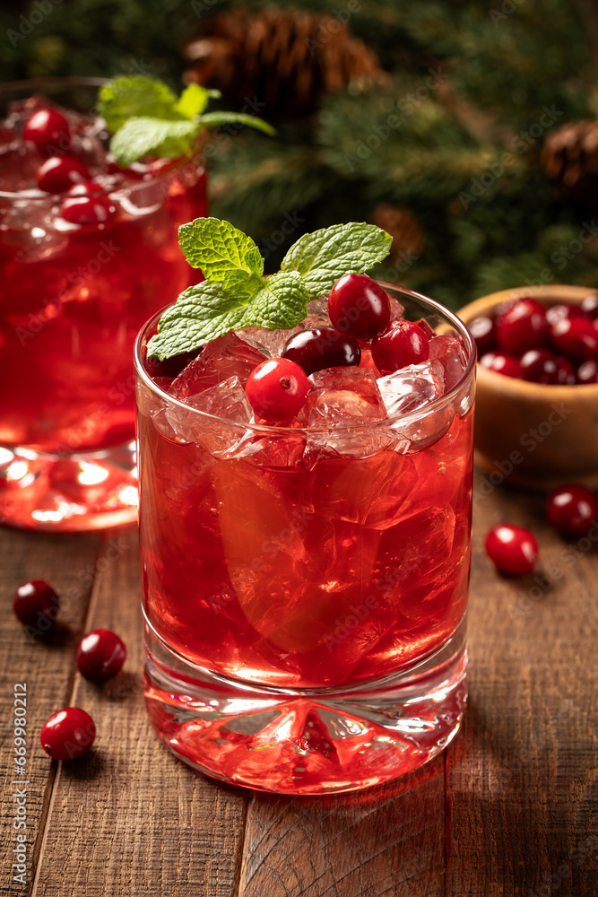 Cranberry cocktail with fresh cranberries and mint Cranberry cocktail with fresh cranberries and mint