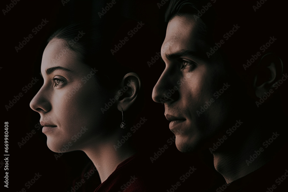 man and woman dark profiles