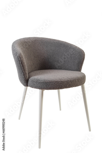 Grey armchair on white legs isolated on a white