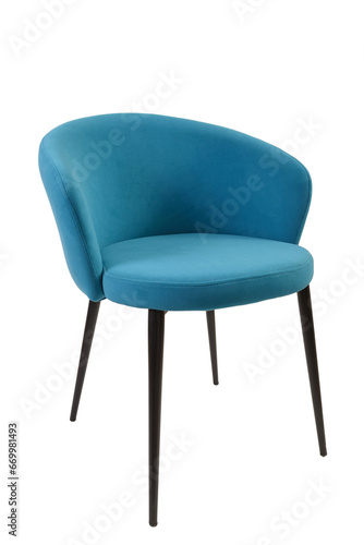 Blue modern armchair on black legs isolated on a white